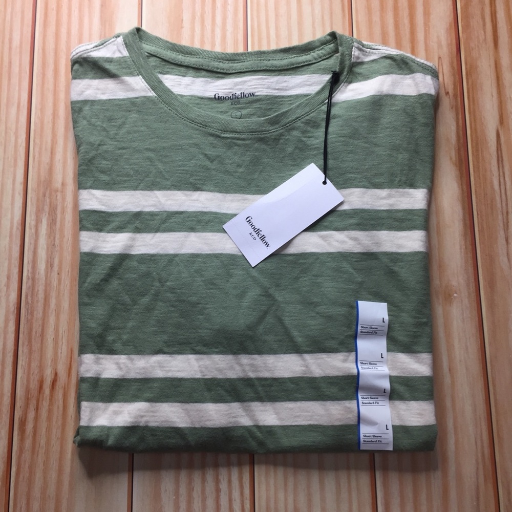 NWT Goodfellow Shirt Green Stripes Men Tee S L XL - Picture 2 of 7
